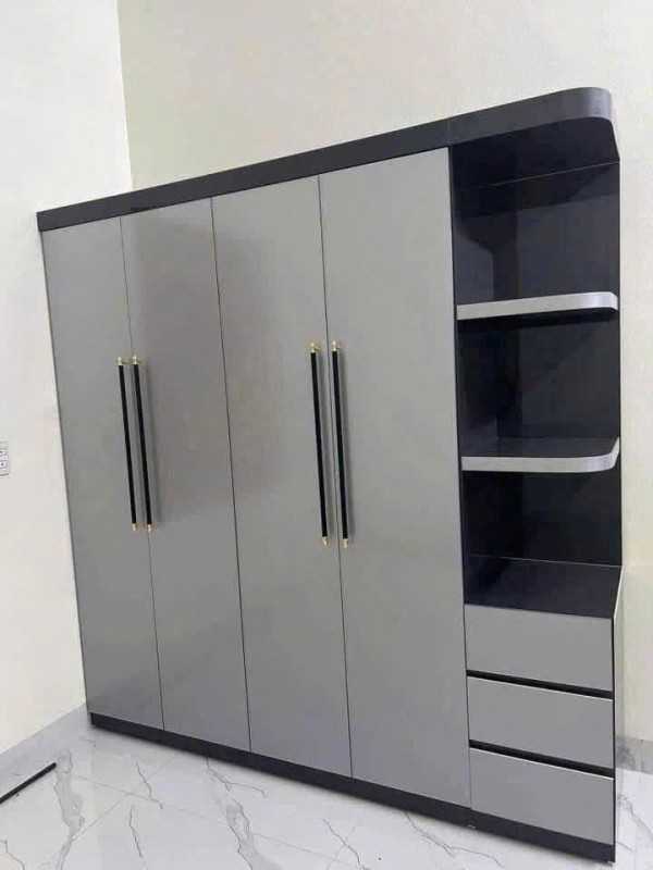 Tủ quần áo gỗ công nghiệp màu xám sang trọng