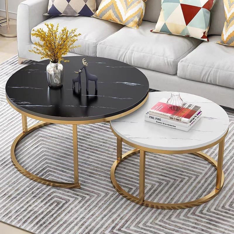 Bàn mặt đá chân inox mạ vàng